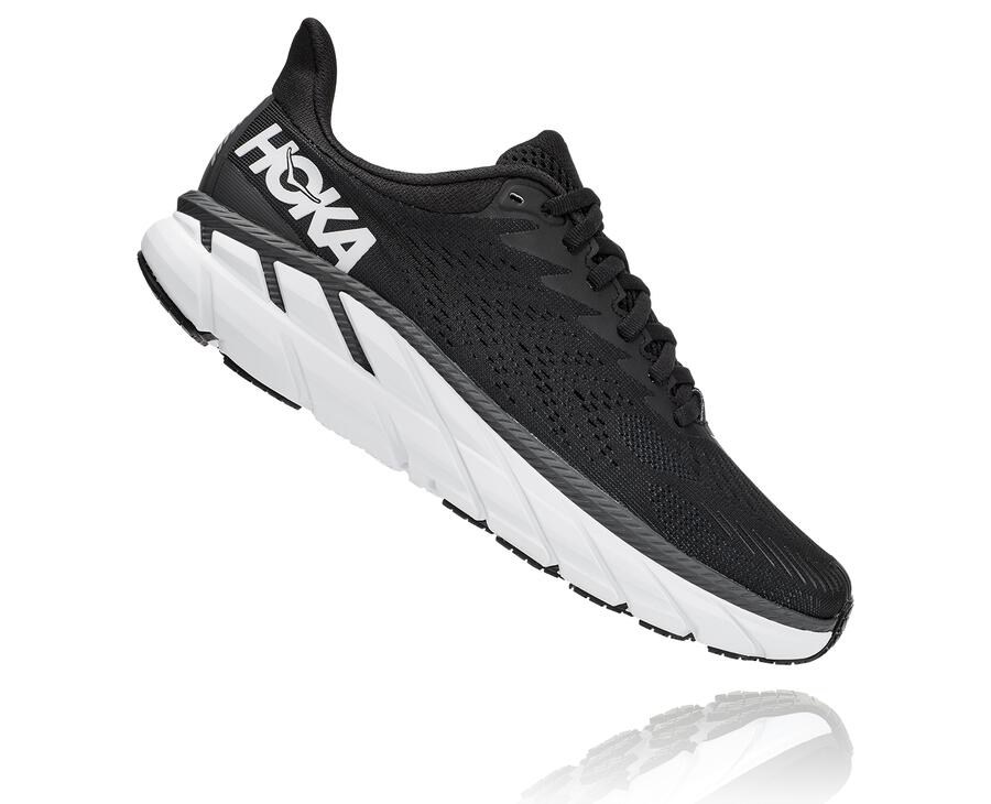 Running Shoes Womens - Hoka One One Clifton 7 - Black/White - BRCVOQL-07